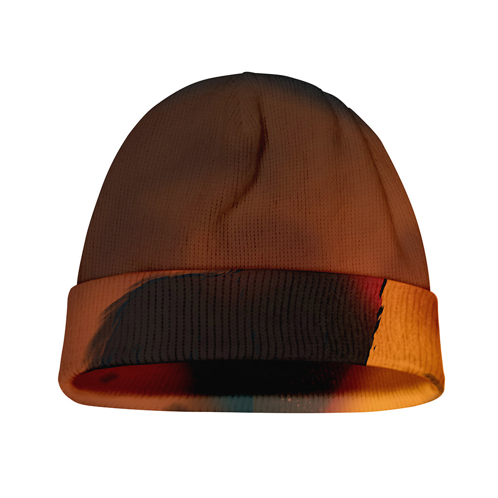 Red Moon Howling Wolf Print Beanie