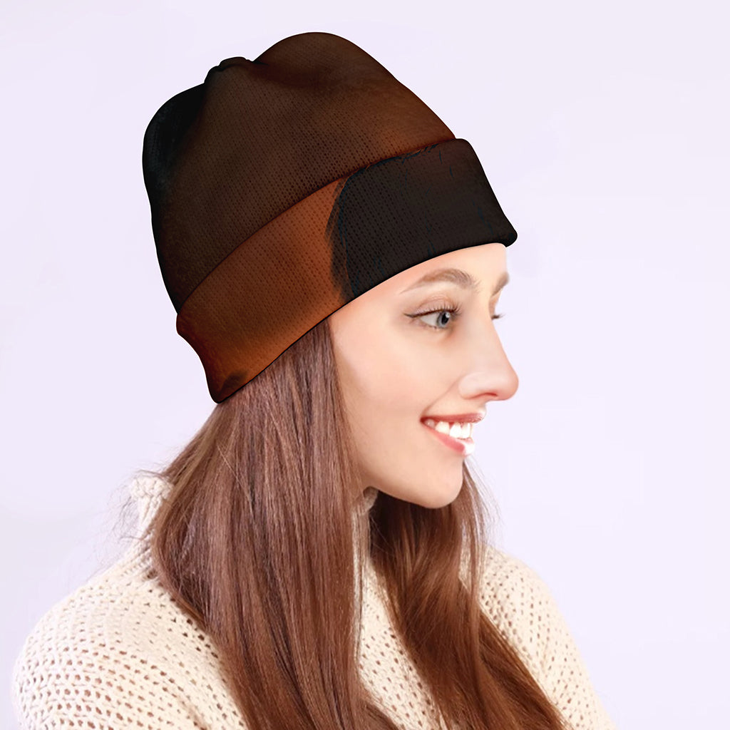 Red Moon Howling Wolf Print Beanie