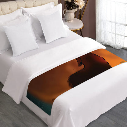 Red Moon Howling Wolf Print Bed Runner