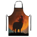 Red Moon Howling Wolf Print Bib Apron With Pocket
