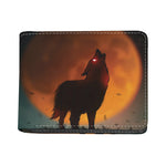 Red Moon Howling Wolf Print Bifold Wallet
