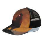 Red Moon Howling Wolf Print Black Mesh Trucker Cap