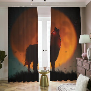 Red Moon Howling Wolf Print Blackout Pencil Pleat Curtains