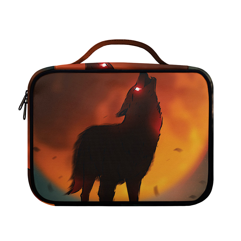 Red Moon Howling Wolf Print Briefcase Bible Bag