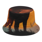 Red Moon Howling Wolf Print Bucket Hat