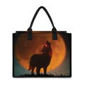 Red Moon Howling Wolf Print Canvas Tote Bag