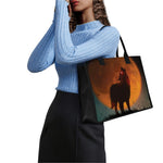 Red Moon Howling Wolf Print Canvas Tote Bag