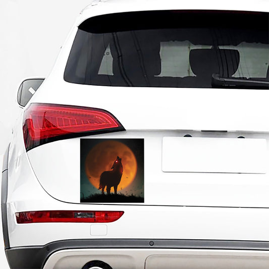 Red Moon Howling Wolf Print Car Sticker