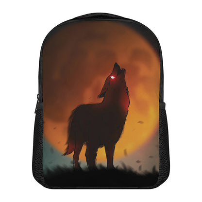 Red Moon Howling Wolf Print Casual Backpack