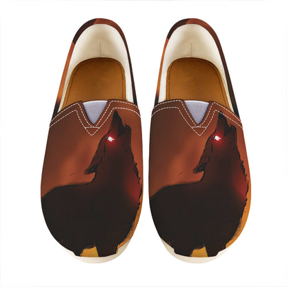 Red Moon Howling Wolf Print Casual Shoes