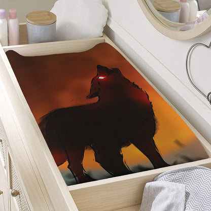 Red Moon Howling Wolf Print Changing Pad Cover