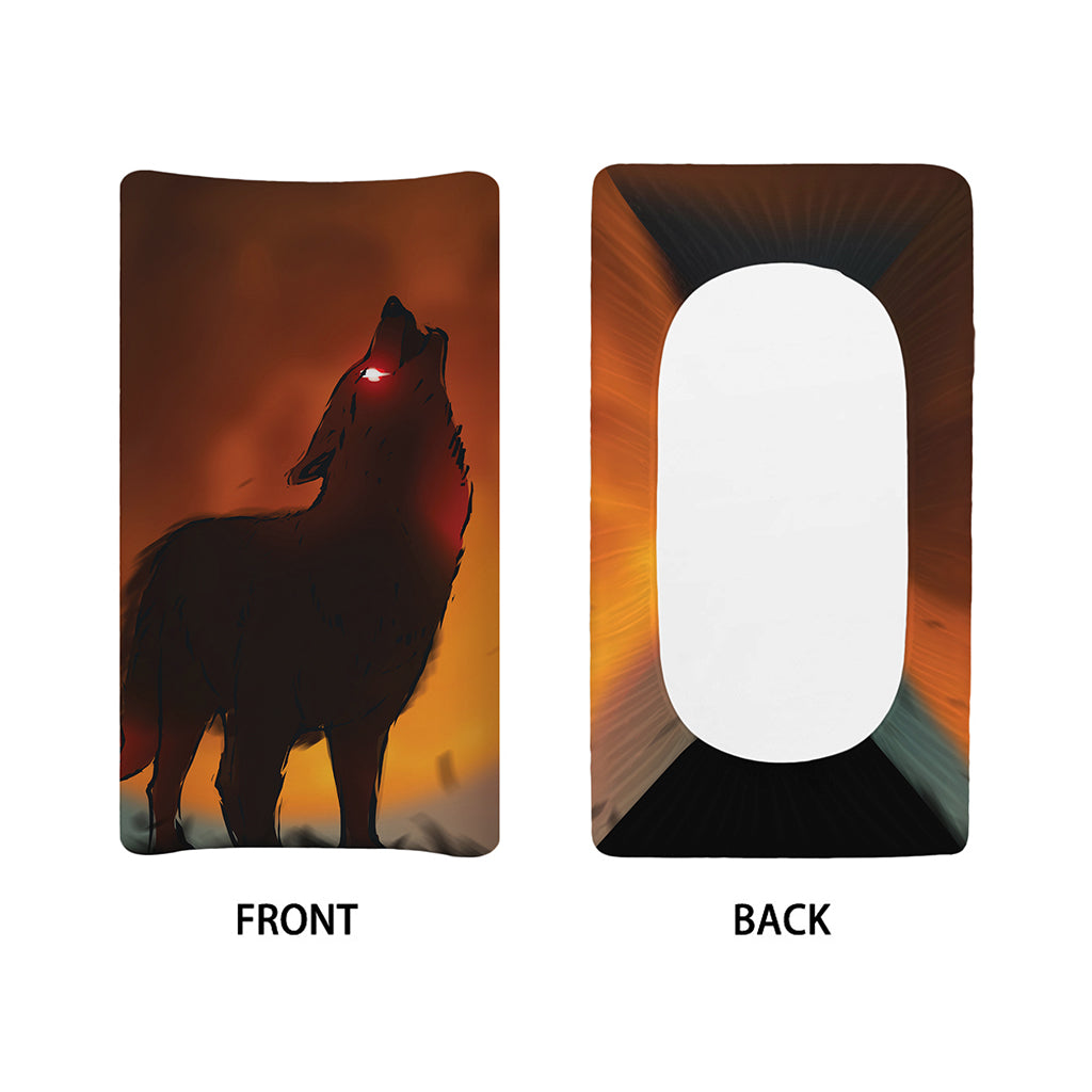Red Moon Howling Wolf Print Changing Pad Cover