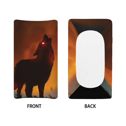 Red Moon Howling Wolf Print Changing Pad Cover