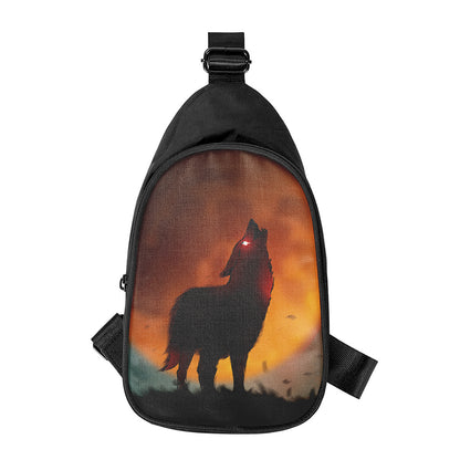 Red Moon Howling Wolf Print Chest Bag