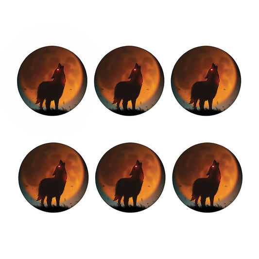 Red Moon Howling Wolf Print Coaster Set