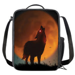 Red Moon Howling Wolf Print Crossbody Lunch Bag