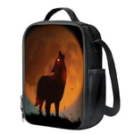 Red Moon Howling Wolf Print Crossbody Lunch Bag
