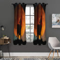 Red Moon Howling Wolf Print Grommet Curtain Panels