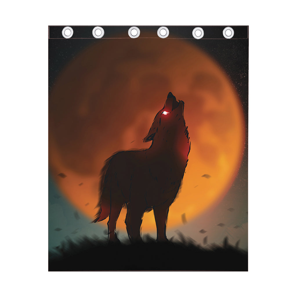 Red Moon Howling Wolf Print Curtain