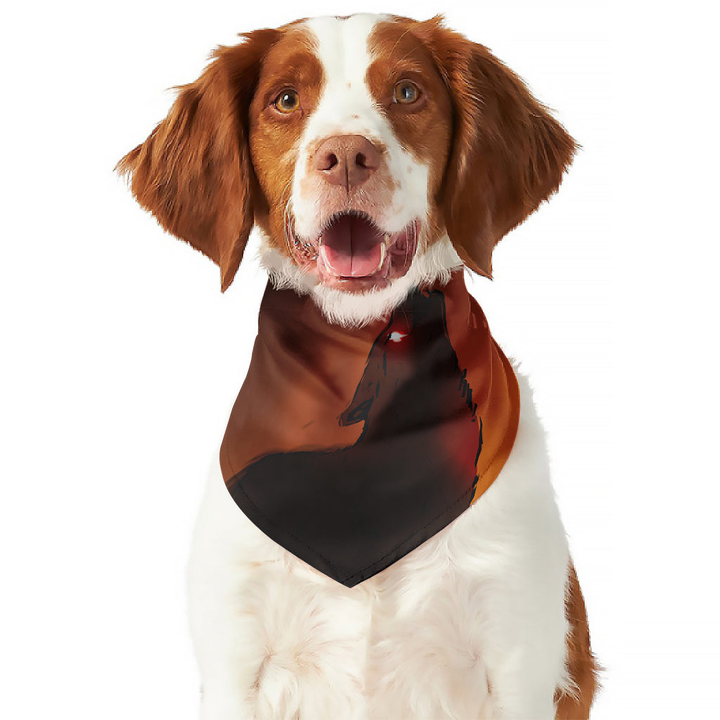Red Moon Howling Wolf Print Dog Bandana