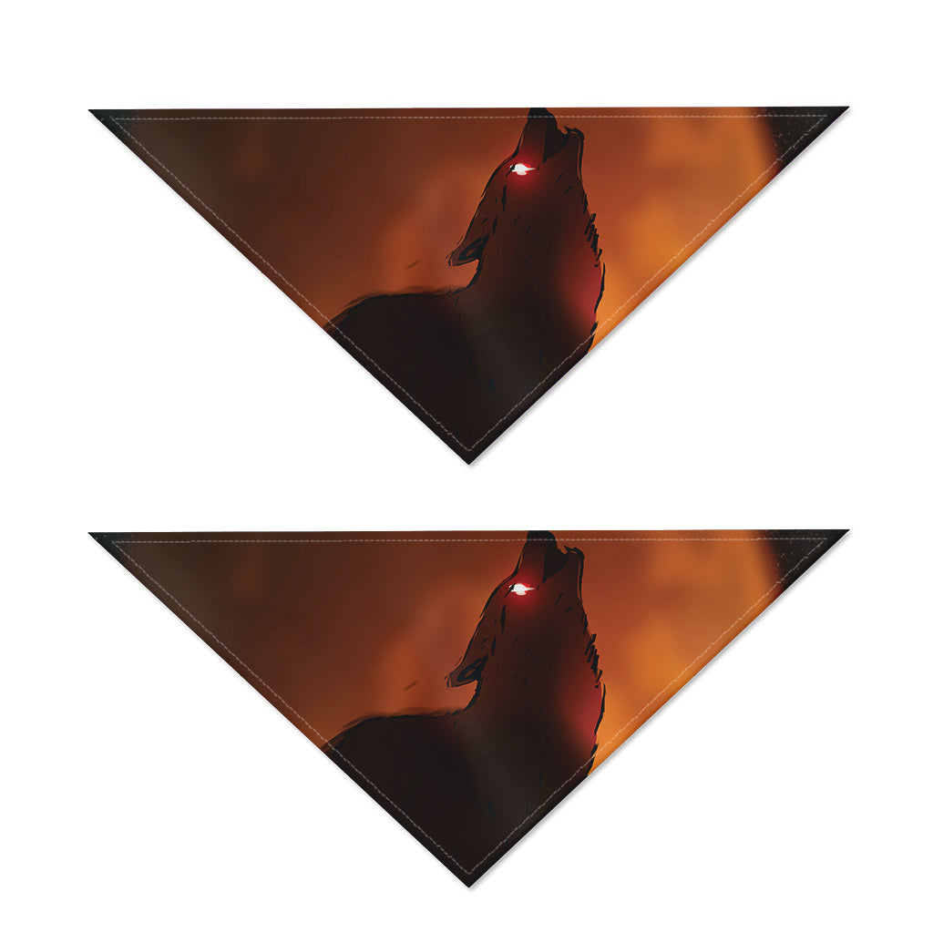 Red Moon Howling Wolf Print Dog Bandana