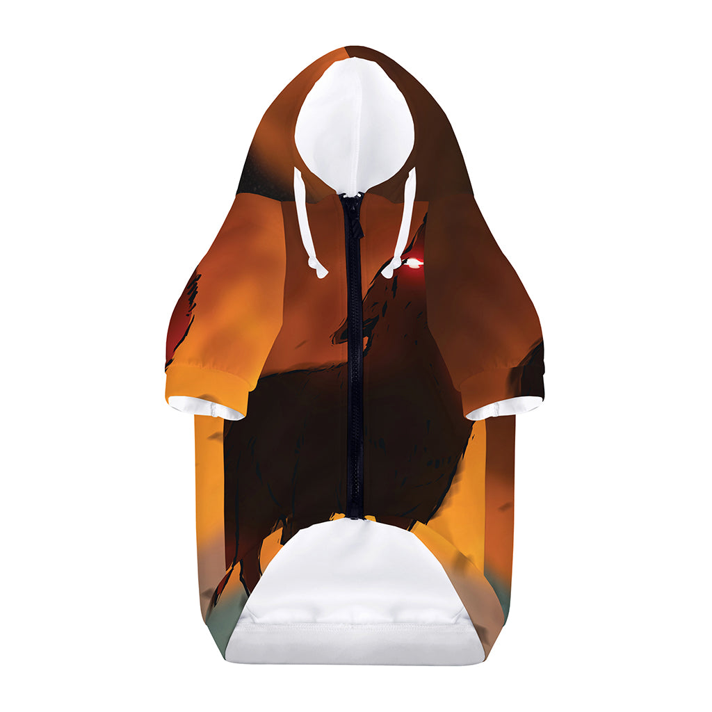 Red Moon Howling Wolf Print Dog Zip Up Hoodie