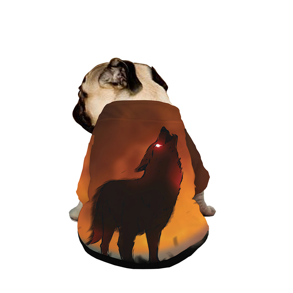 Red Moon Howling Wolf Print Dog Zip Up Jacket