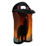 Red Moon Howling Wolf Print Double Neoprene Wine Tote