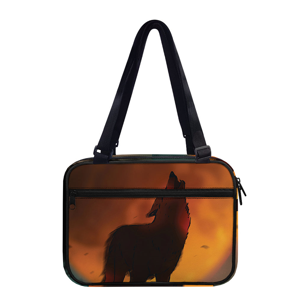 Red Moon Howling Wolf Print Double Strap Bible Bag