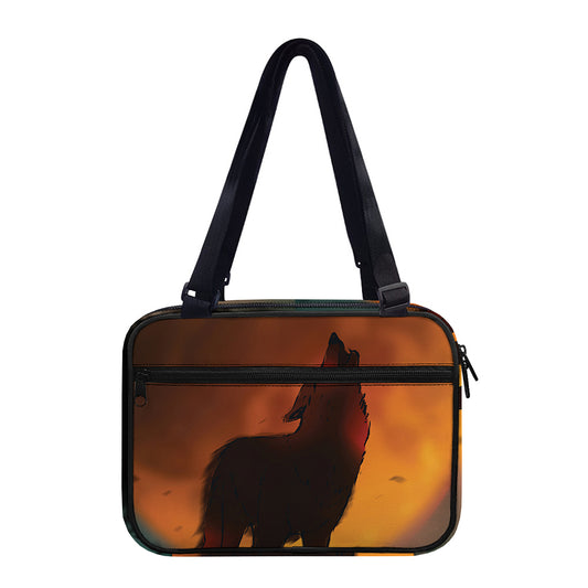 Red Moon Howling Wolf Print Double Strap Bible Bag
