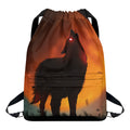 Red Moon Howling Wolf Print Drawstring Backpack