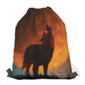 Red Moon Howling Wolf Print Drawstring Bag