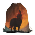 Red Moon Howling Wolf Print Drawstring Bag