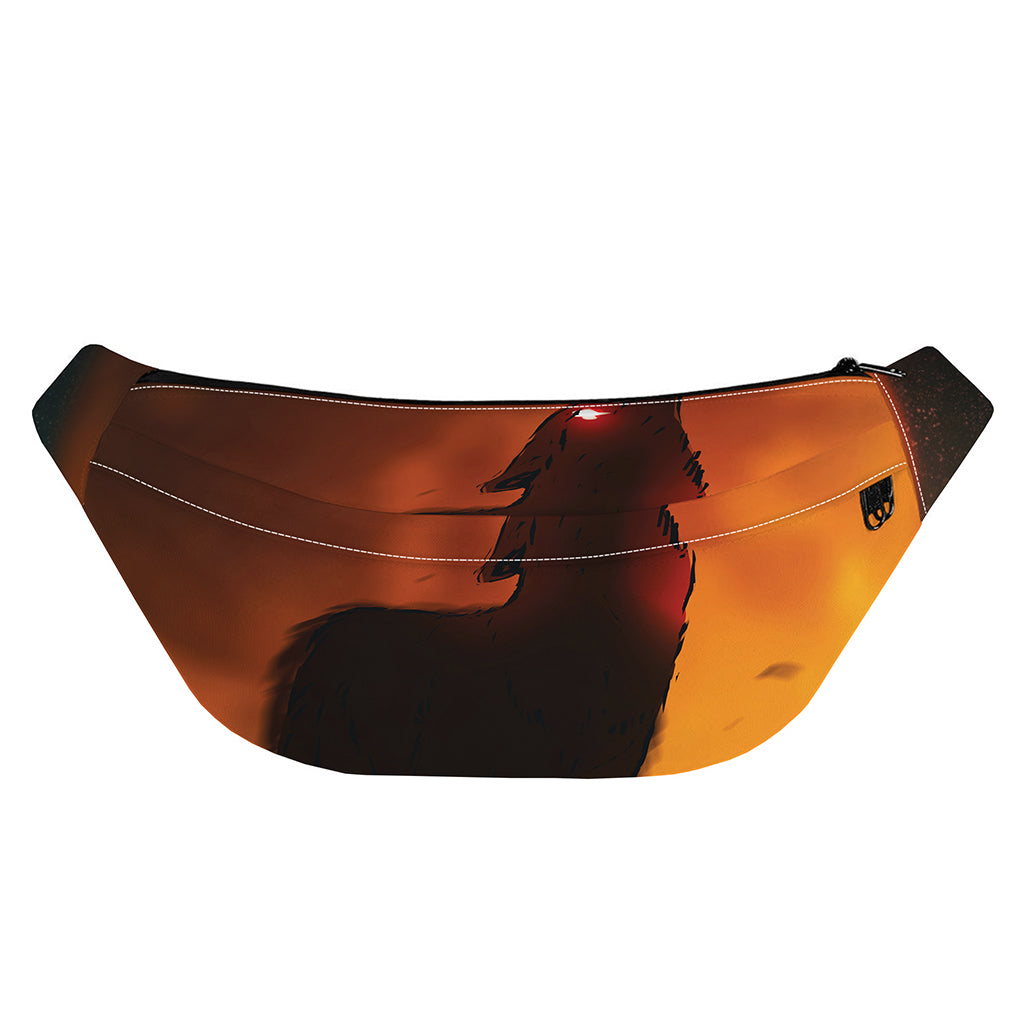 Red Moon Howling Wolf Print Fanny Pack