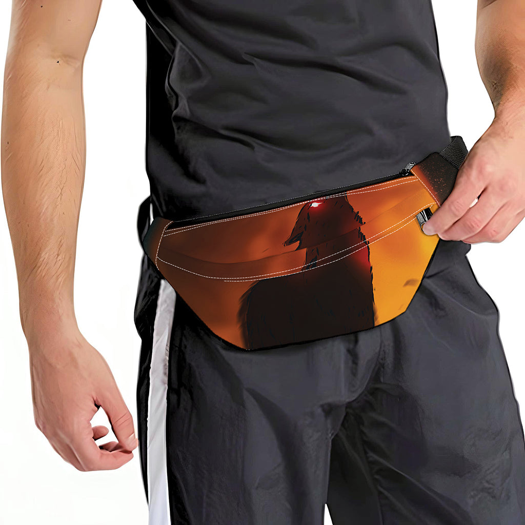 Red Moon Howling Wolf Print Fanny Pack