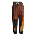 Red Moon Howling Wolf Print Fleece Lined Knit Pants