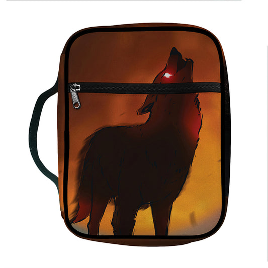 Red Moon Howling Wolf Print Front Pocket Bible Bag