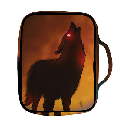 Red Moon Howling Wolf Print Front Pocket Bible Bag