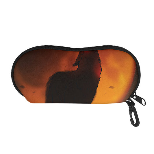 Red Moon Howling Wolf Print Glasses Case