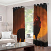 Red Moon Howling Wolf Print Grommet Curtains