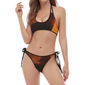 Red Moon Howling Wolf Print Halter Scoop Tie Side Bikini