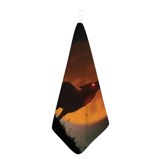 Red Moon Howling Wolf Print Hand Towel