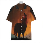 Red Moon Howling Wolf Print Hawaiian Shirt