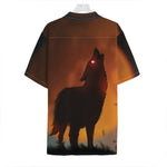 Red Moon Howling Wolf Print Hawaiian Shirt