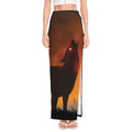 Red Moon Howling Wolf Print High Slit Maxi Skirt