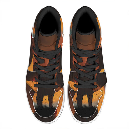 Red Moon Howling Wolf Print High Top Leather Sneakers