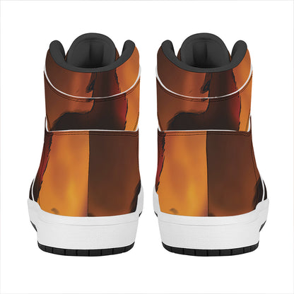 Red Moon Howling Wolf Print High Top Leather Sneakers