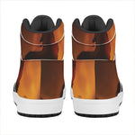 Red Moon Howling Wolf Print High Top Leather Sneakers