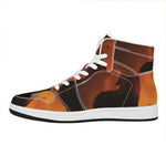 Red Moon Howling Wolf Print High Top Leather Sneakers