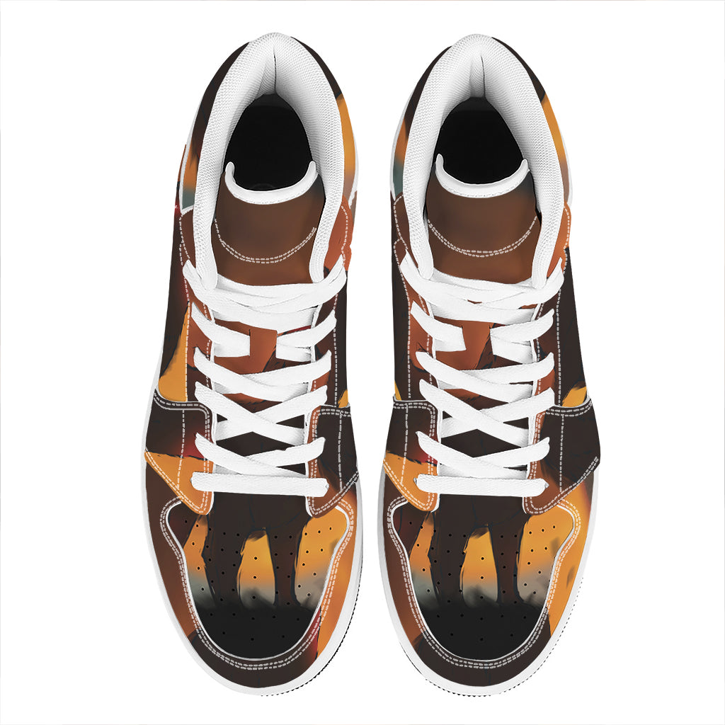 Red Moon Howling Wolf Print High Top Leather Sneakers
